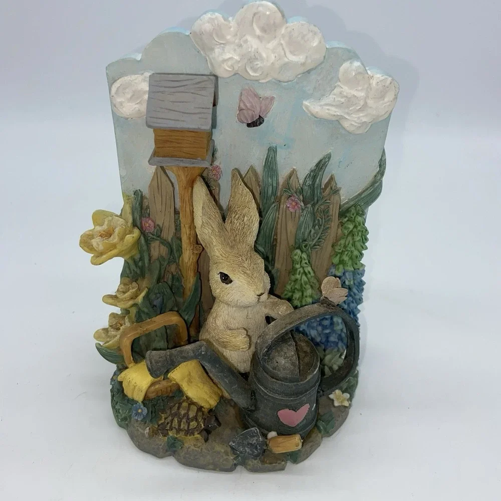 Bunny Hare Resin Spring Garden‎ Watering Can Ceramic Bookends 5 5/8" Tall - Picture 4 of 16